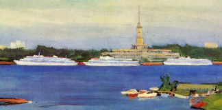 Речной вокзал на открытках: художники